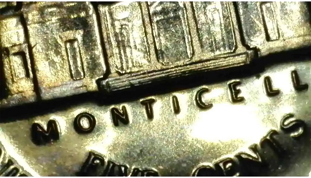 1966 nickel reverse comparison: common incomplete steps (left) vs. Full Steps example (right) showing crisp Monticello staircase lines