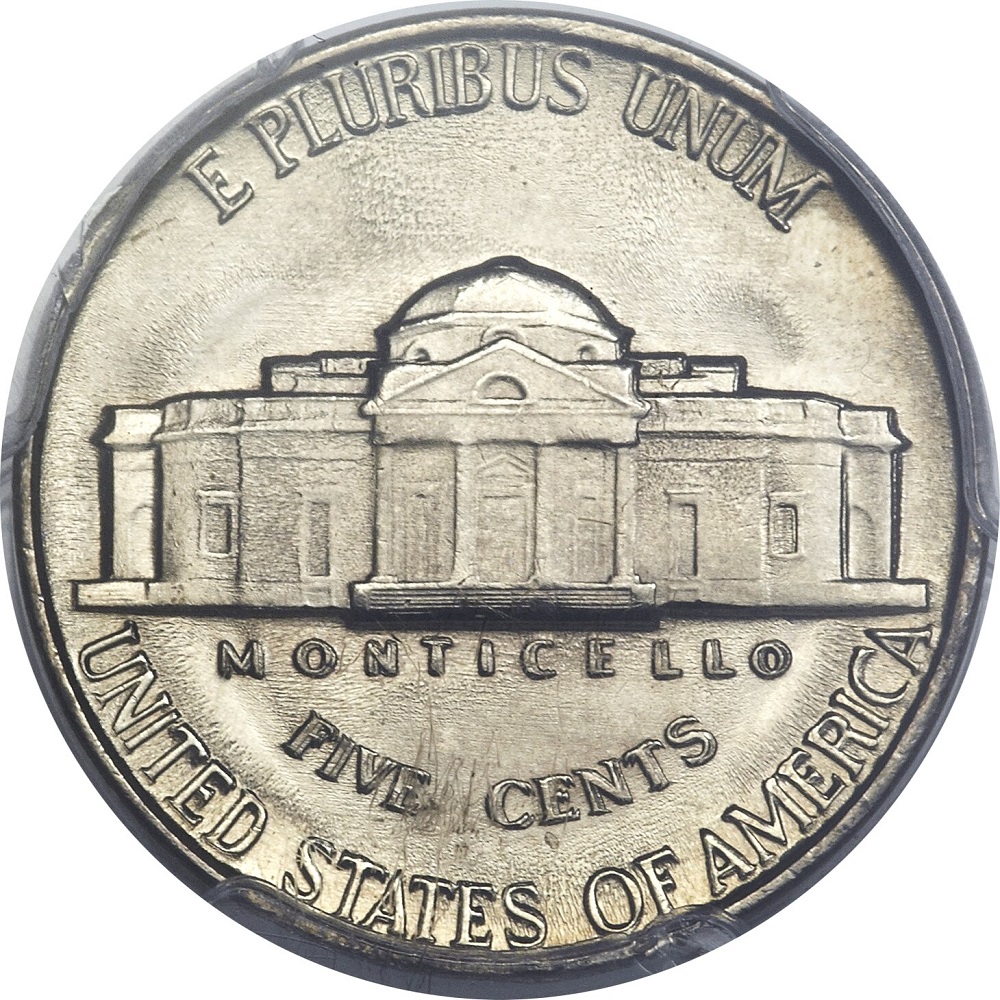 1966 nickel doubled die reverse error showing doubling on UNITED STATES OF AMERICA lettering and Monticello dome